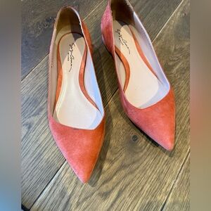 Giorgio Armani Pointed Suede Flats in Coral-Orange